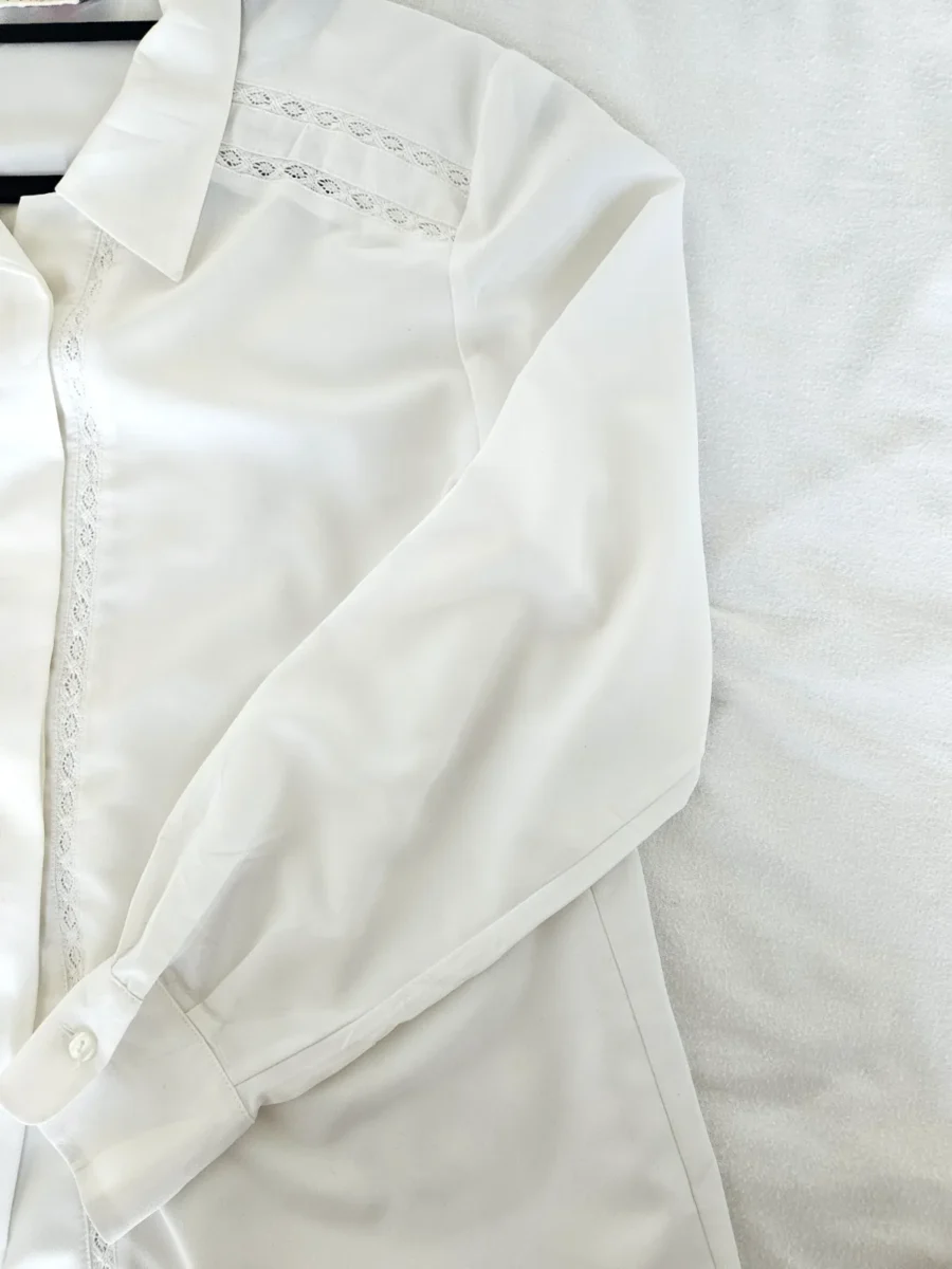 Romantische witte vintage blouse | L - Afbeelding 5