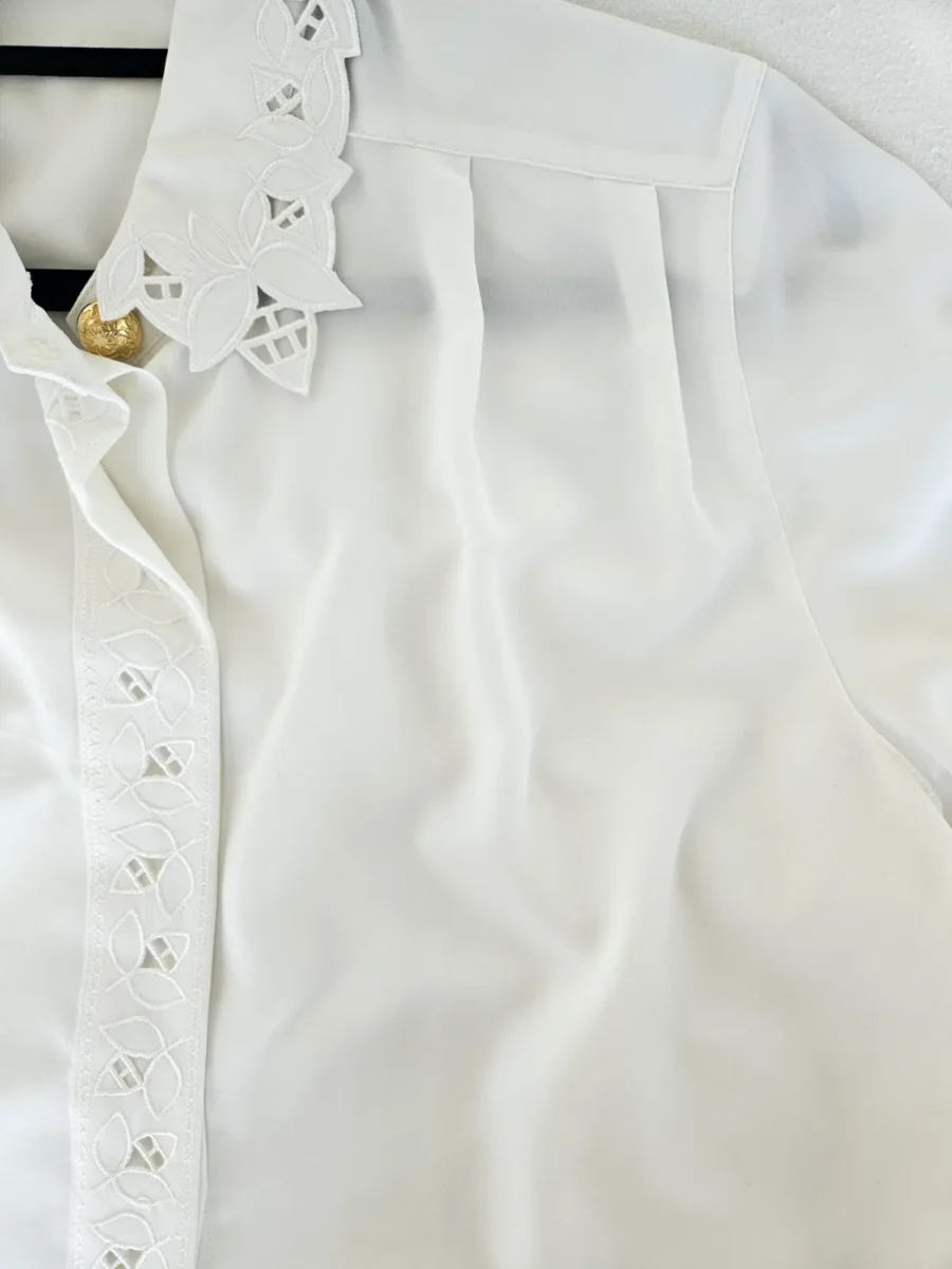Witte vintage blouse met kant kraag | XL - Afbeelding 5