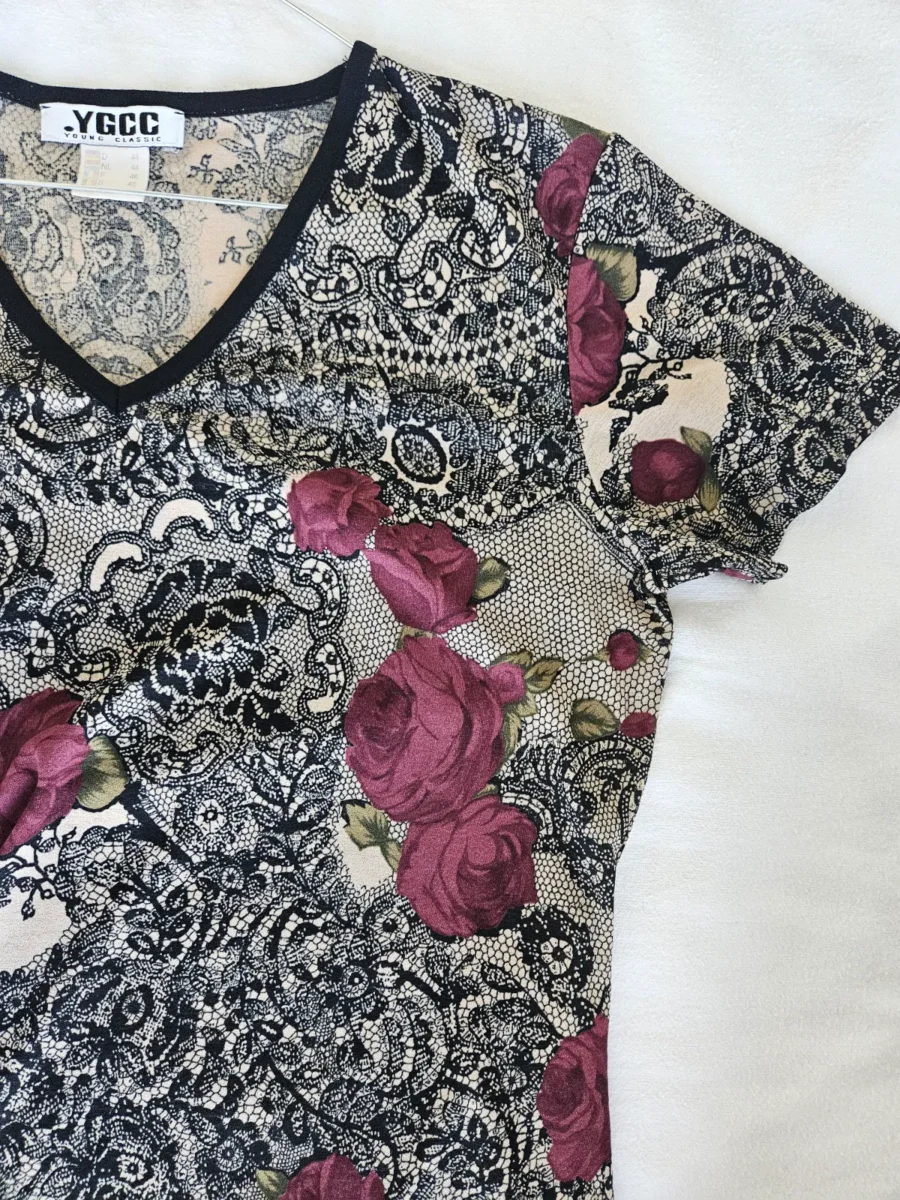 Vintage shirt met rozen | L - Afbeelding 4