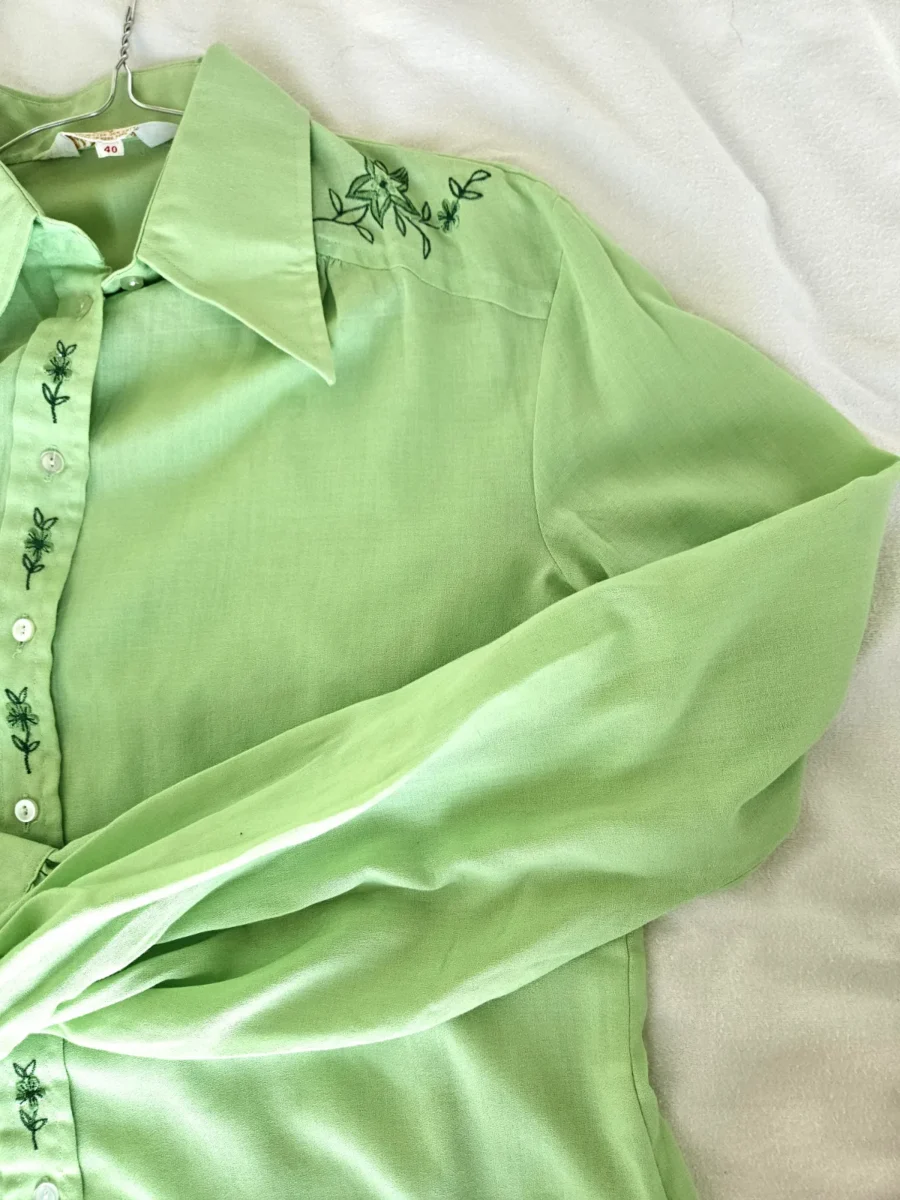Lichtgroene vintage blouse | M - Afbeelding 4