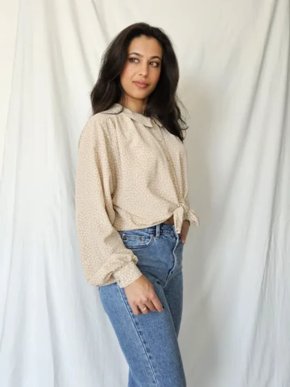 Beige vintage blouse met kraagje | XL