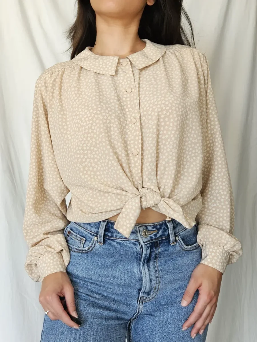Beige vintage blouse met kraagje | XL - Afbeelding 2