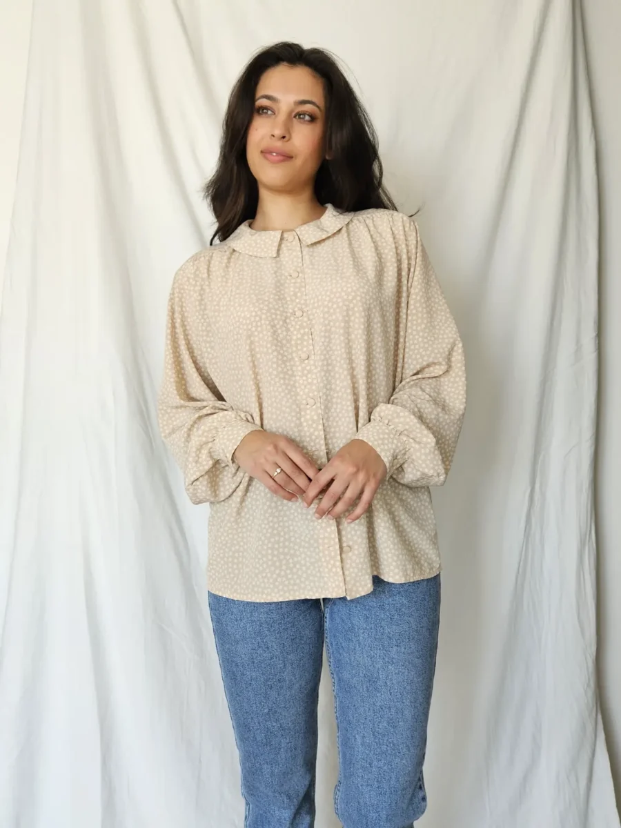 Beige vintage blouse met kraagje | XL - Afbeelding 3