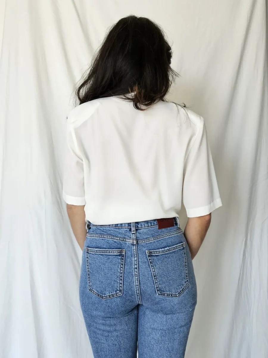 Witte vintage blouse met kant kraag | XL - Afbeelding 4