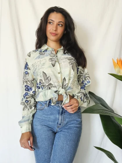 Viscose lichtgroene vintage blouse  | L