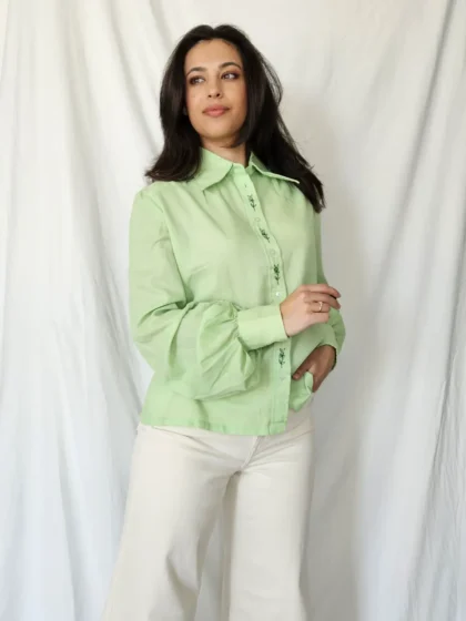 Lichtgroene vintage blouse | M