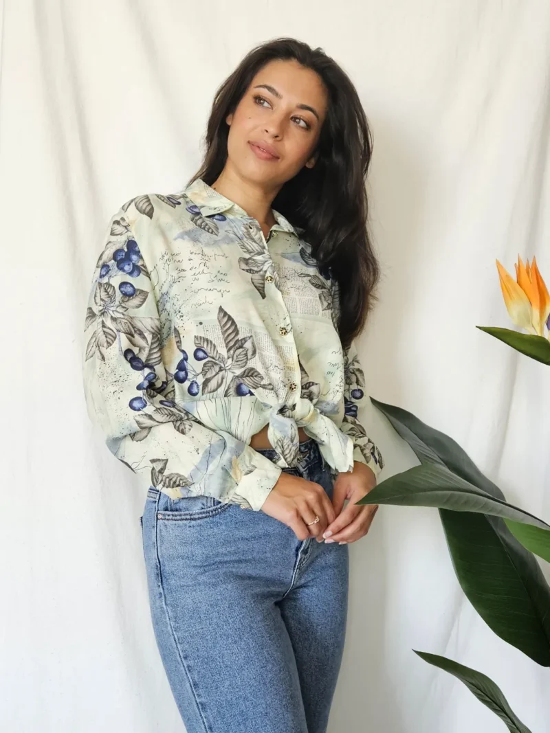 Viscose lichtgroene vintage blouse  | L - Afbeelding 2