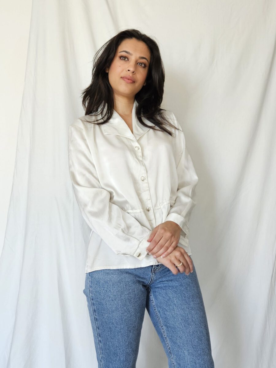 Witte silky vintage blouse | M