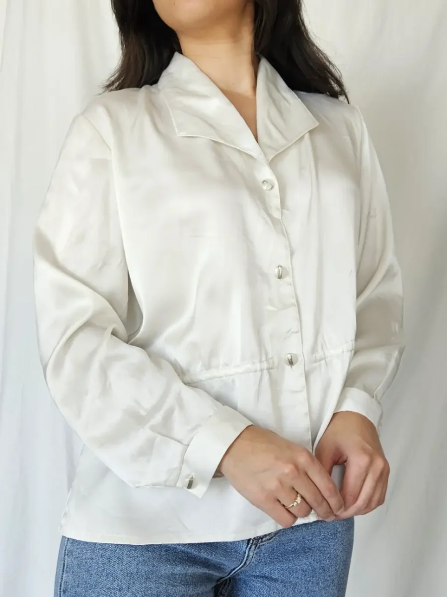 Witte silky vintage blouse | M - Afbeelding 2