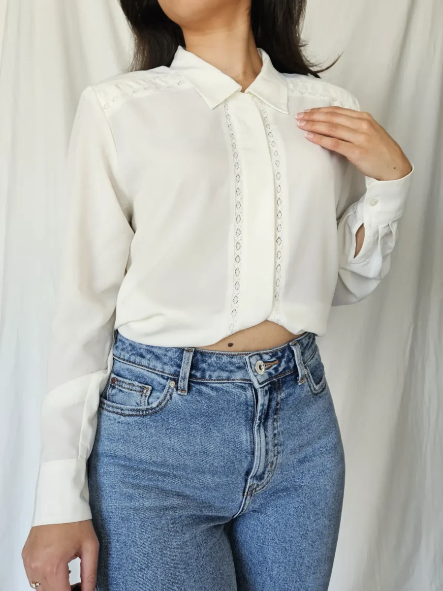 Romantische witte vintage blouse | L - Afbeelding 2