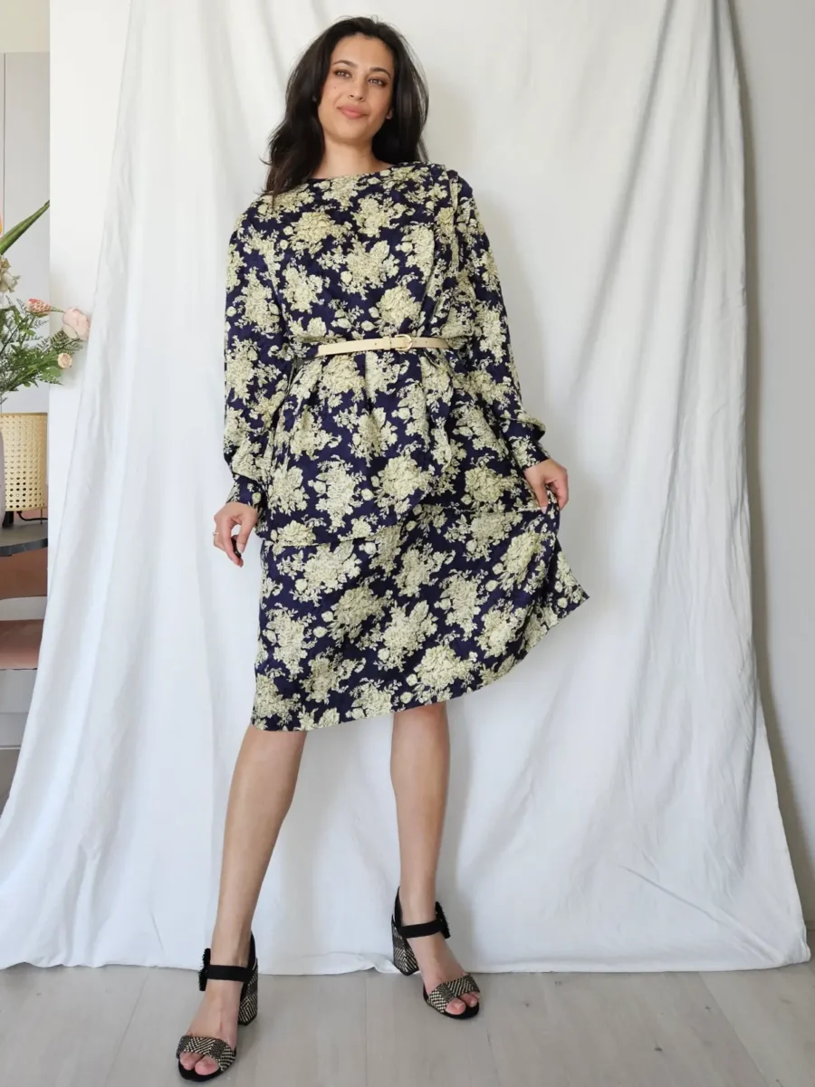 Donkerblauw met gouden vintage jurk | XXL