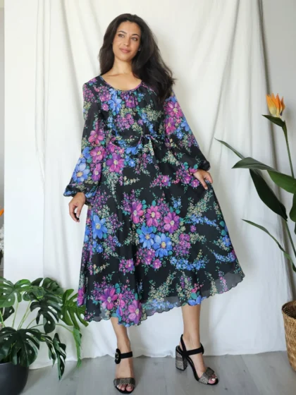 Lange boho vintage bloemenjurk | M