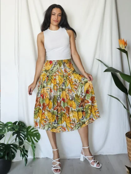Vintage plooirok met bonte bloemenprint | M