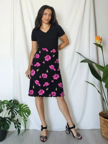 Viscose vintage rok met paarse bloemen | XXL
