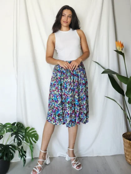 Zachte viscose rok met bloemen bladeren | S/M
