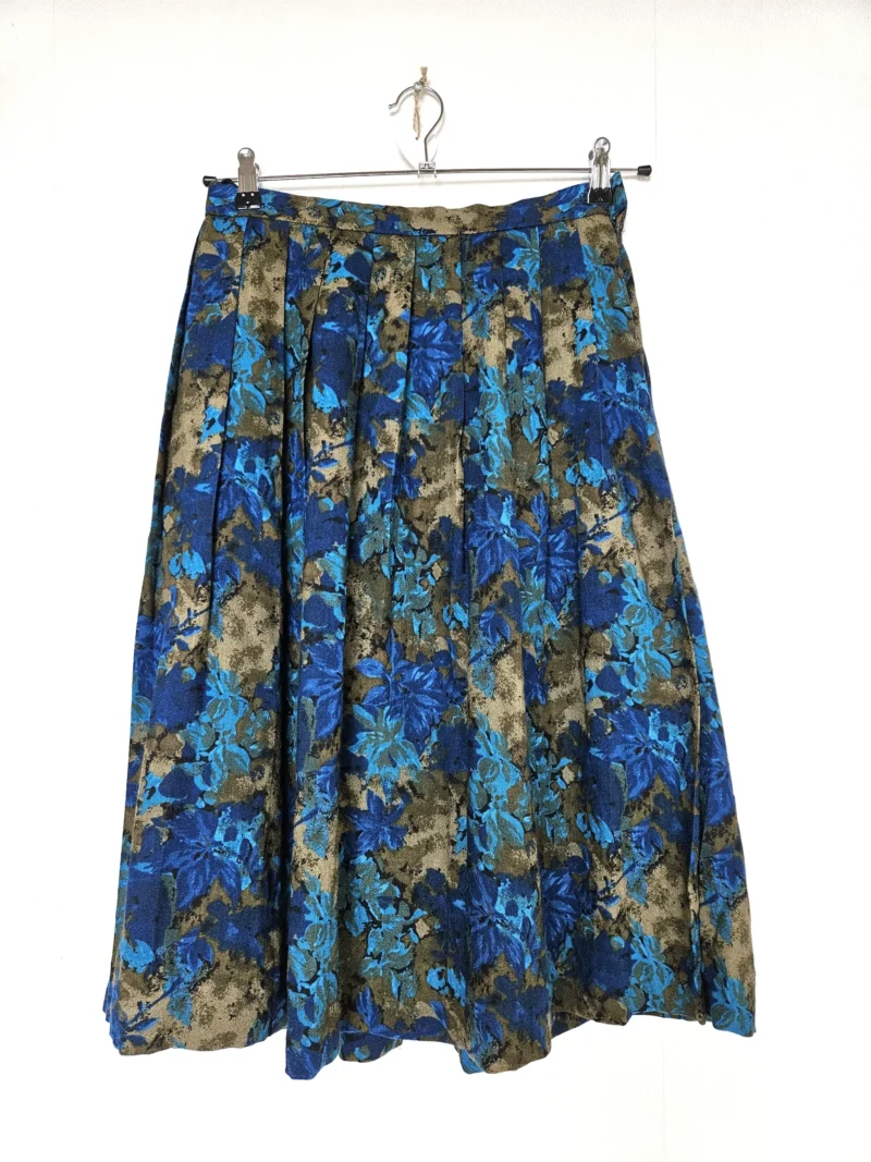 Wollen vintage rok met blauwe bloemen | M/L - Afbeelding 3