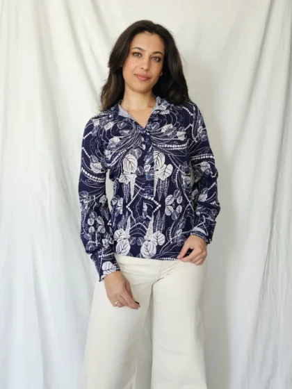 70s katoenen jersey top donkerblauw | S