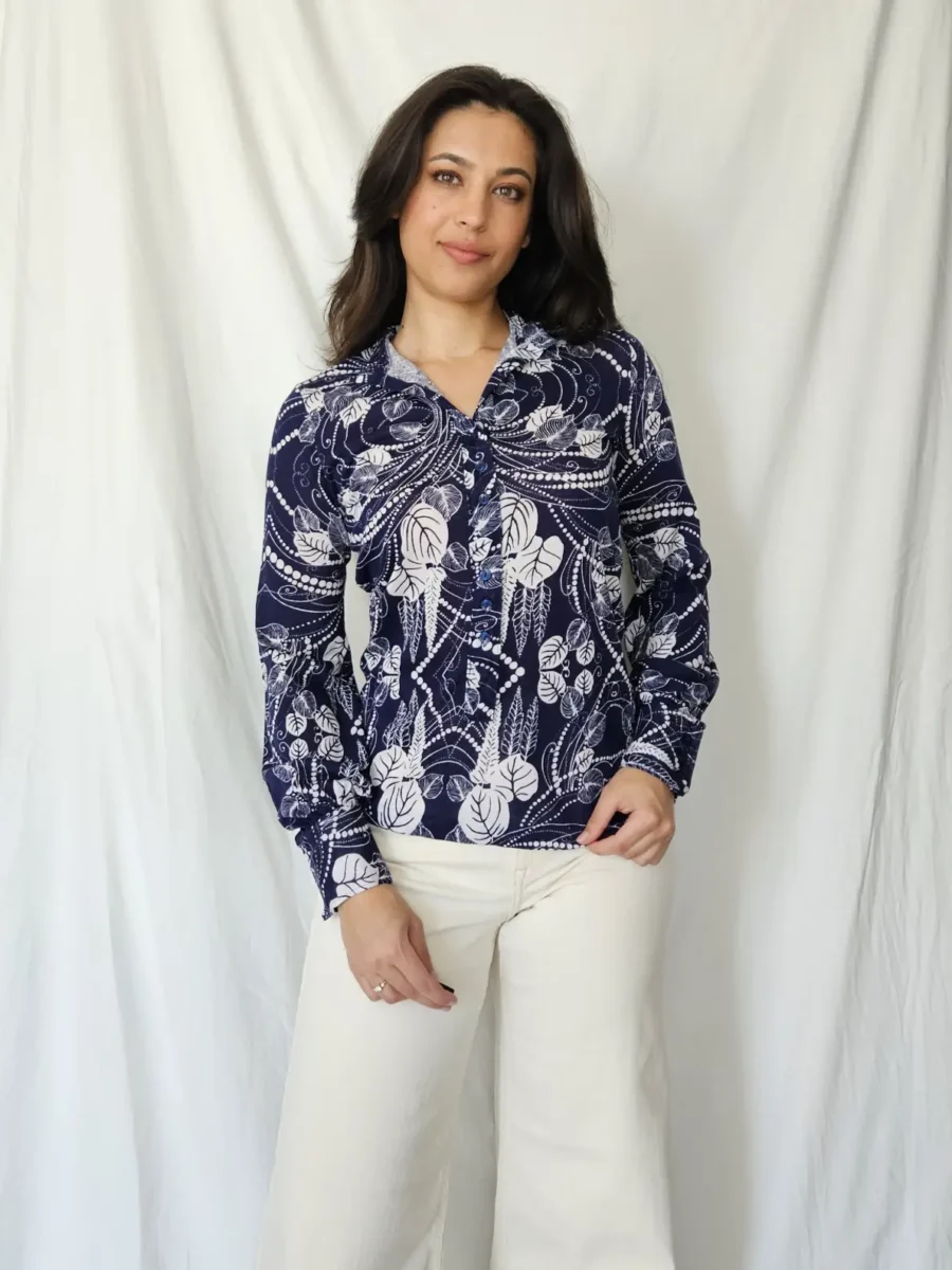 70s katoenen jersey top donkerblauw | S