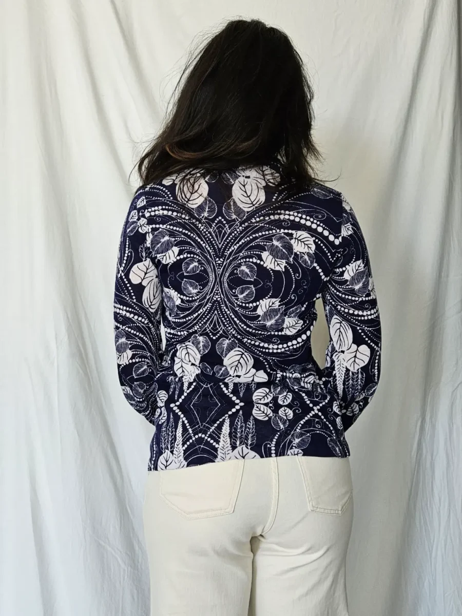 70s katoenen jersey top donkerblauw | S - Afbeelding 3