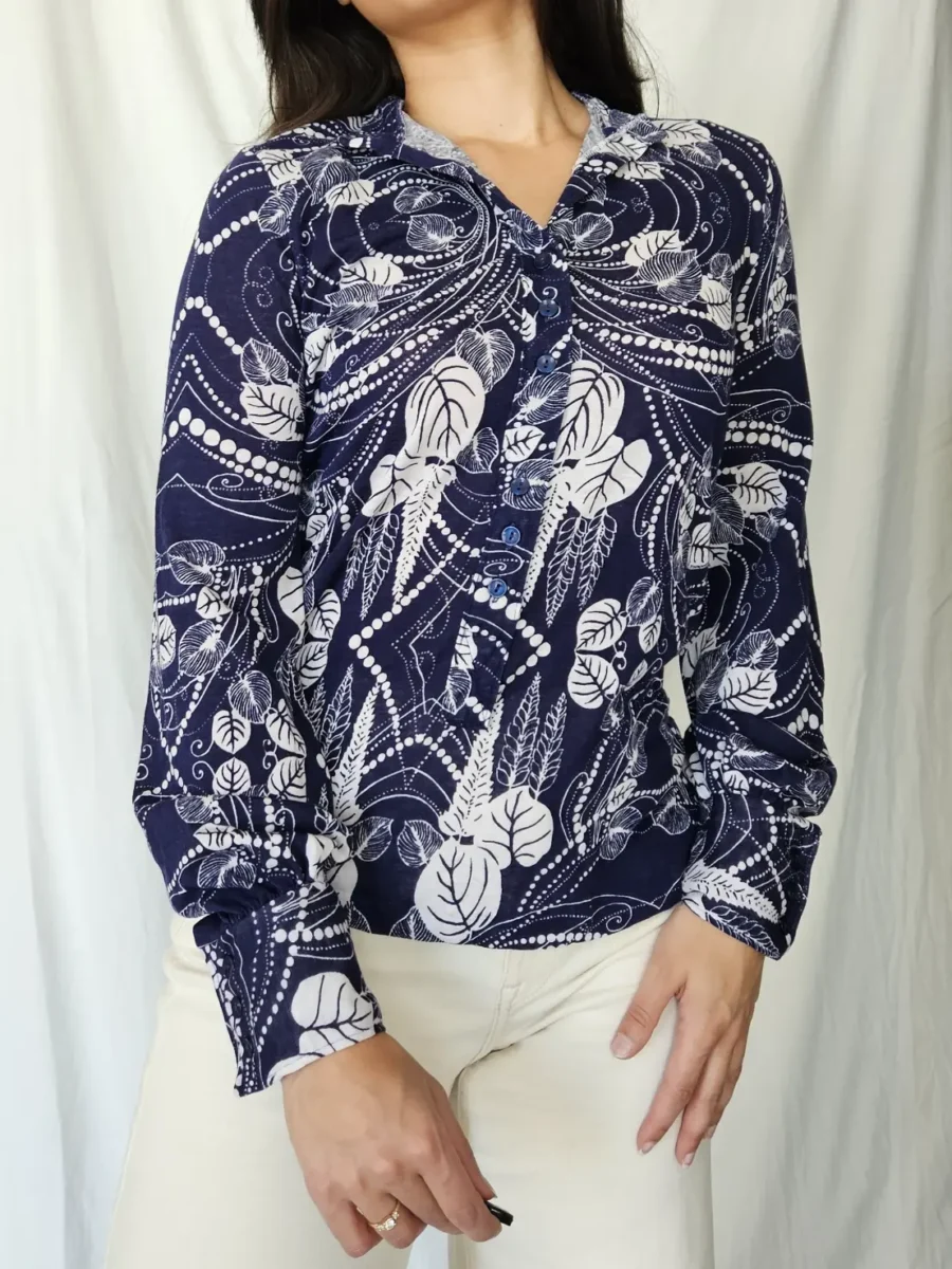 70s katoenen jersey top donkerblauw | S - Afbeelding 2