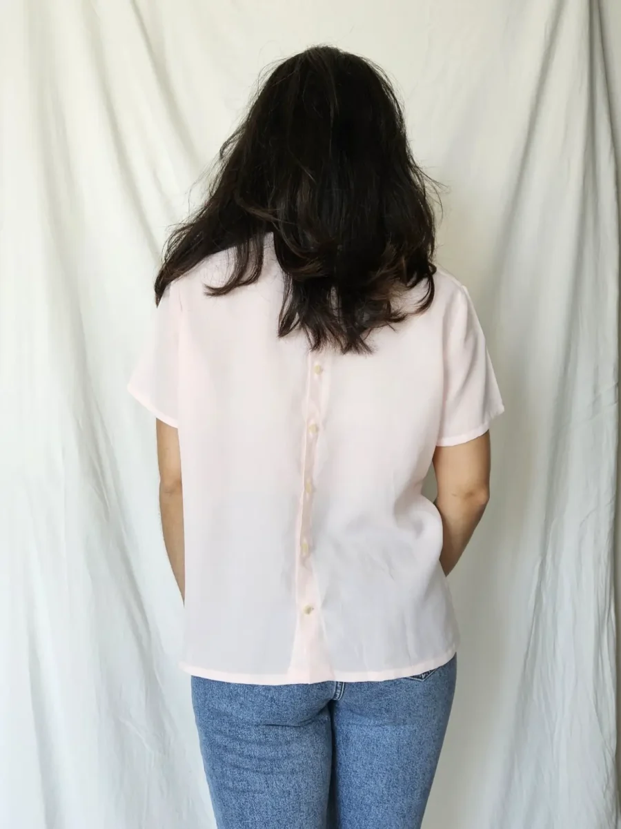 Lichtroze vintage top met borduursels | L - Afbeelding 4