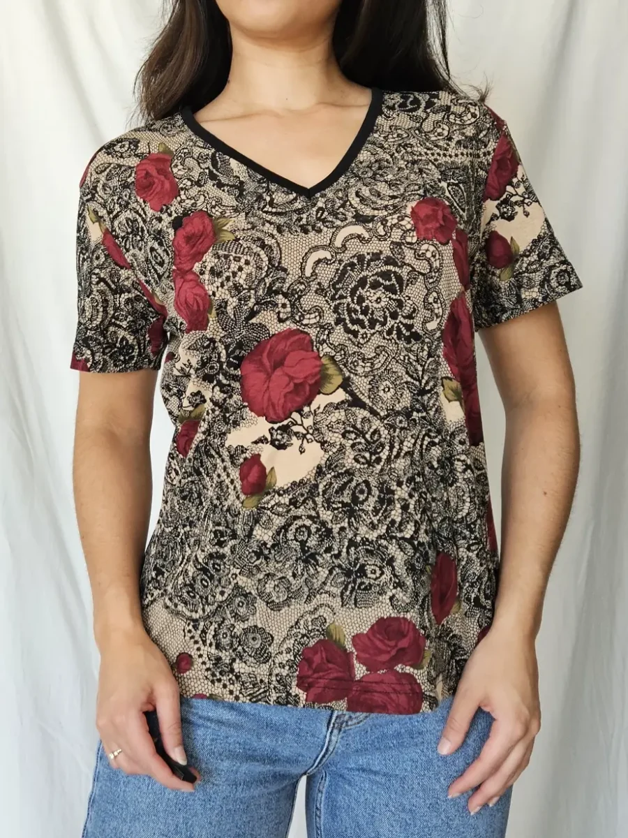 Vintage shirt met rozen | L - Afbeelding 2