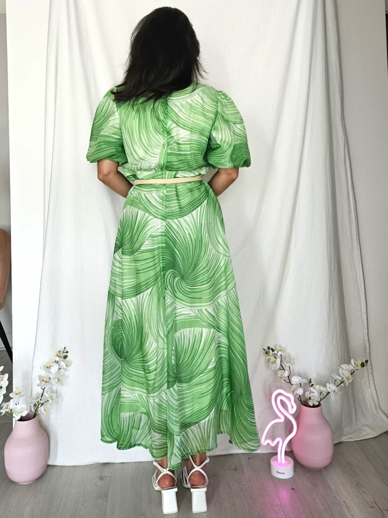 Lange lichtgroene vintage jurk van viscose | M/L - Afbeelding 3