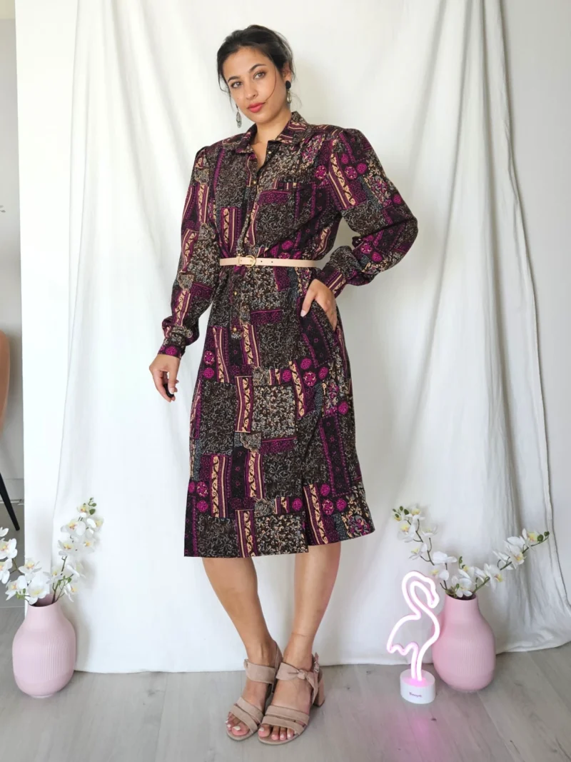 Vintage jurk met rijke patronen en gouden knopen | M/L - Afbeelding 2