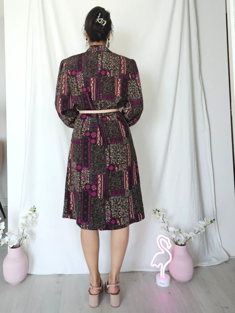 Vintage jurk met rijke patronen en gouden knopen | M/L - Afbeelding 3