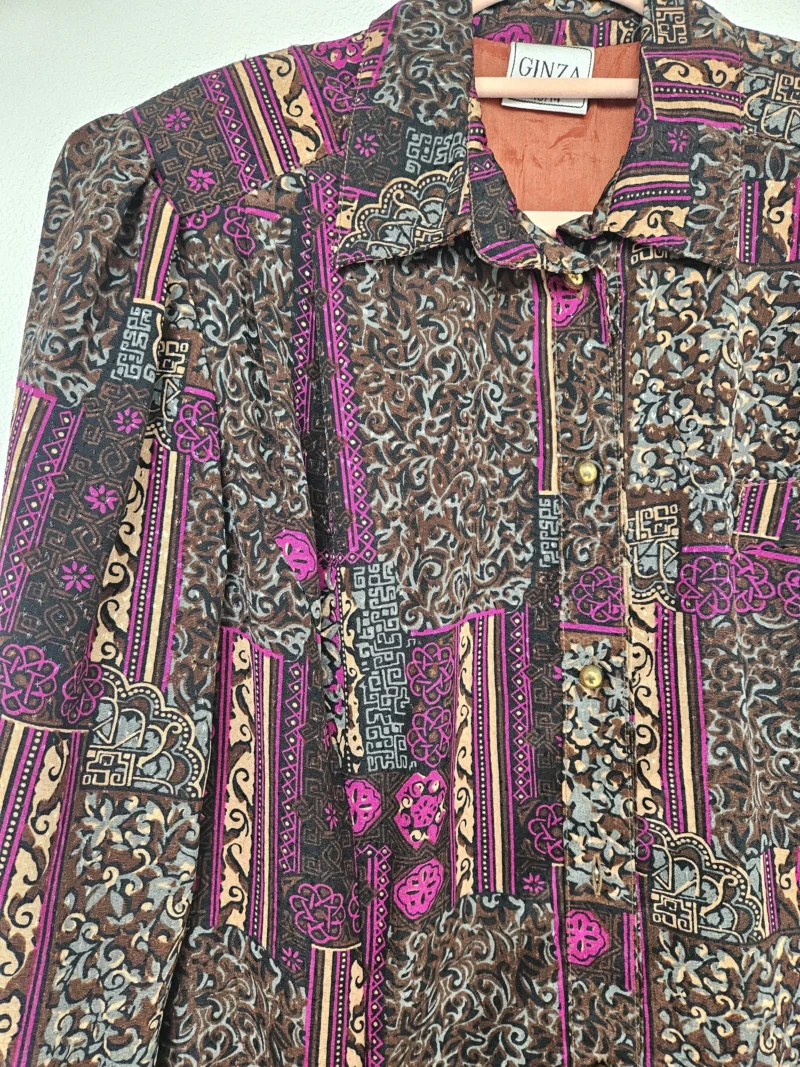 Vintage jurk met rijke patronen en gouden knopen | M/L - Afbeelding 5