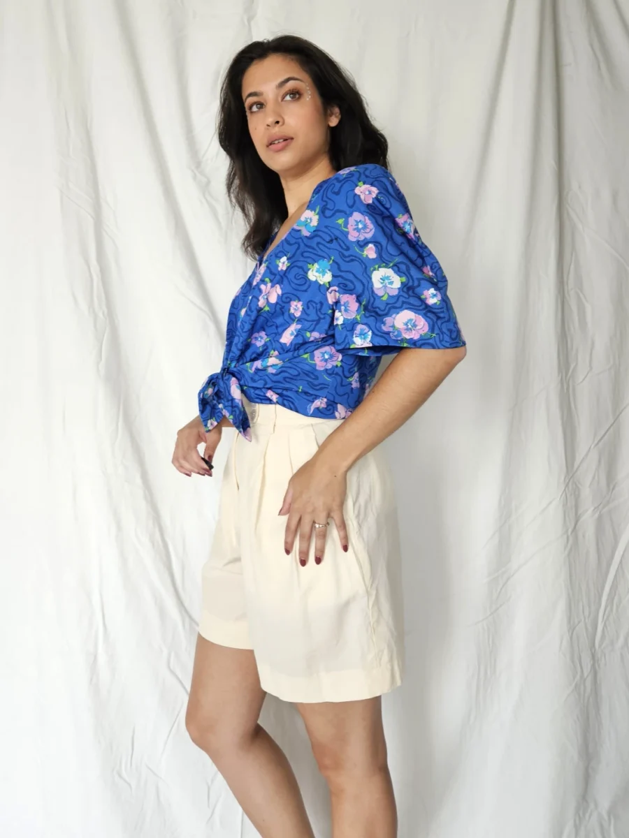 Blauwe vintage blouse met ronde hals | XL - Afbeelding 2