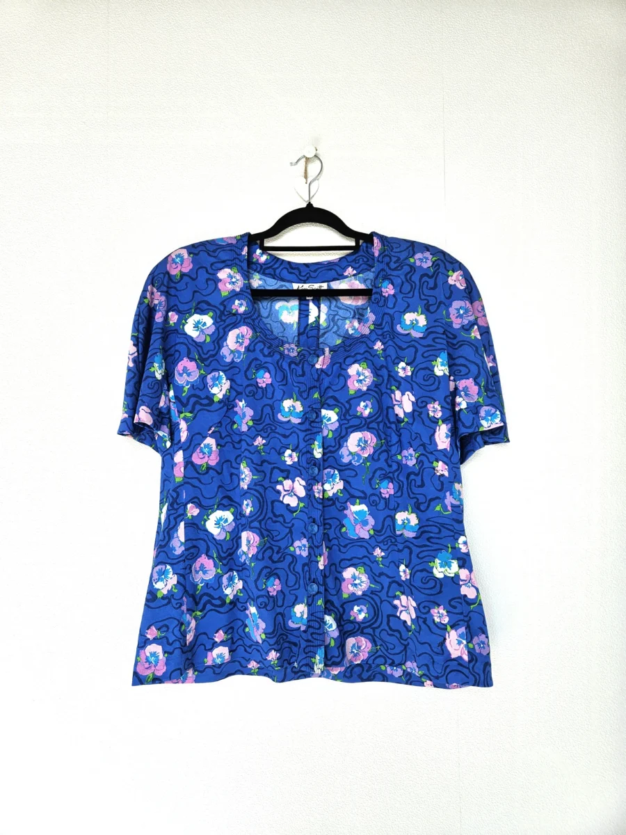 Jaren 80 blauwe vintage blouse