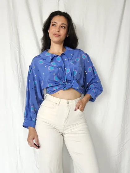 blauwe vintage blouse
