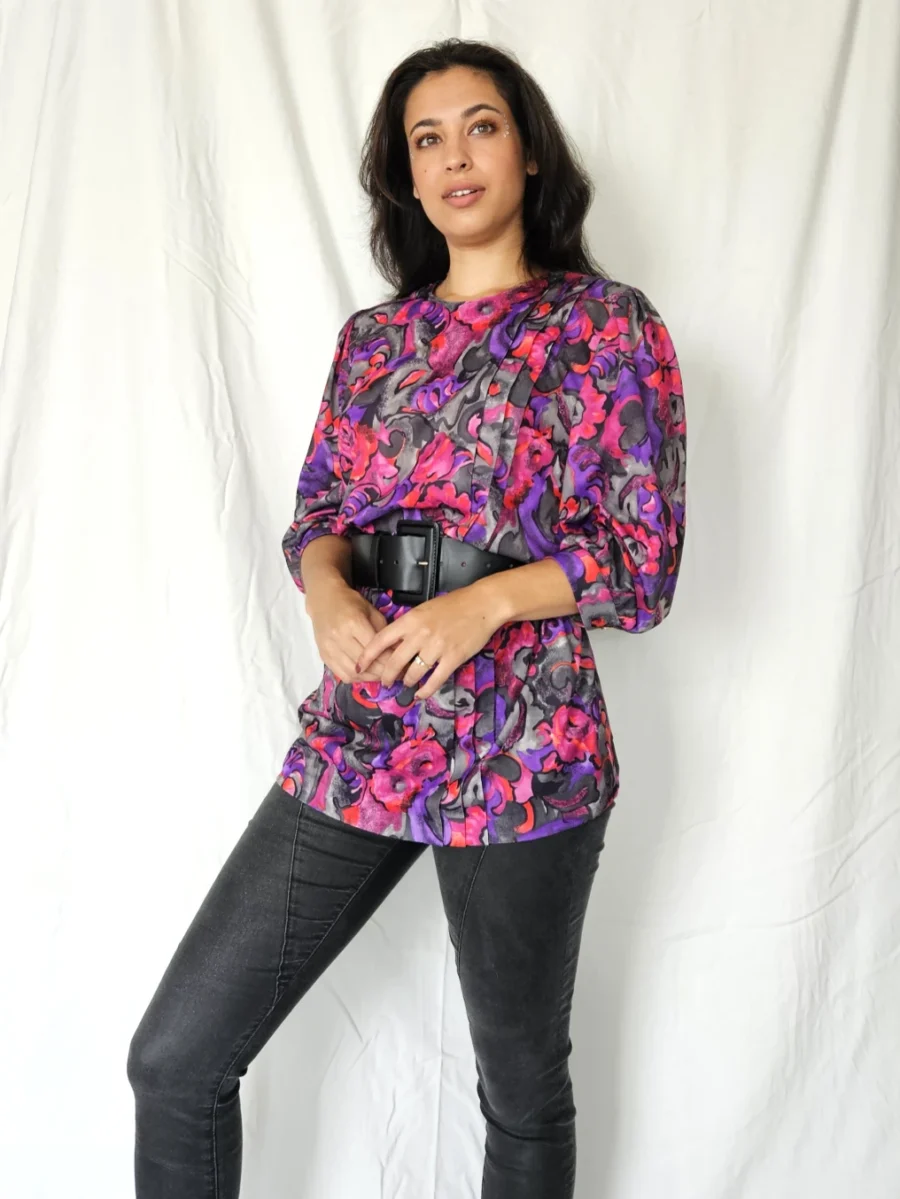 Lange vintage blouse met kleurrijke print | M - Afbeelding 2