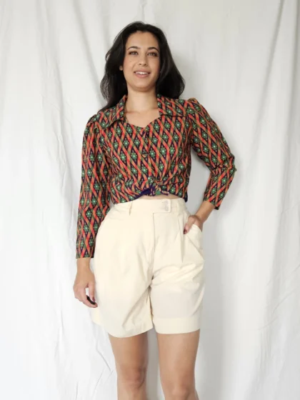 vintage blouse met oranje en groen patroon