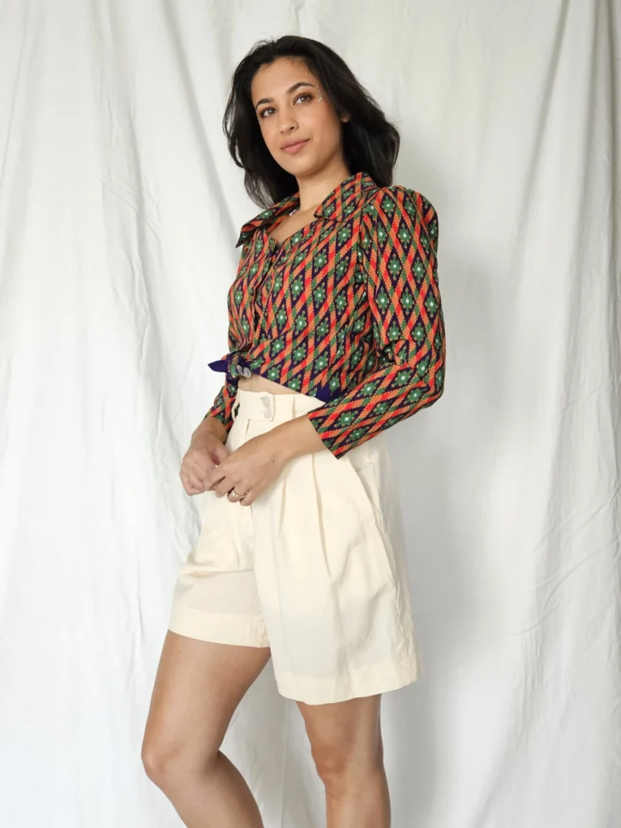 Vintage blouse met gekleurde ruiten | XS - Afbeelding 2