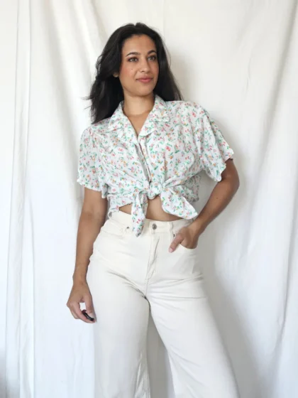 Luchtige vintage blouse met lichte glans | XXL