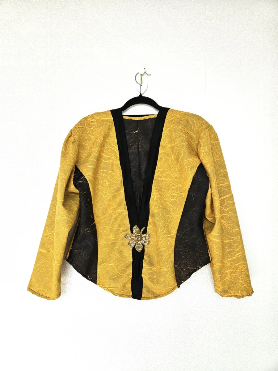 Okergeel crèpe vintage jasje met applicatie | L - Afbeelding 6