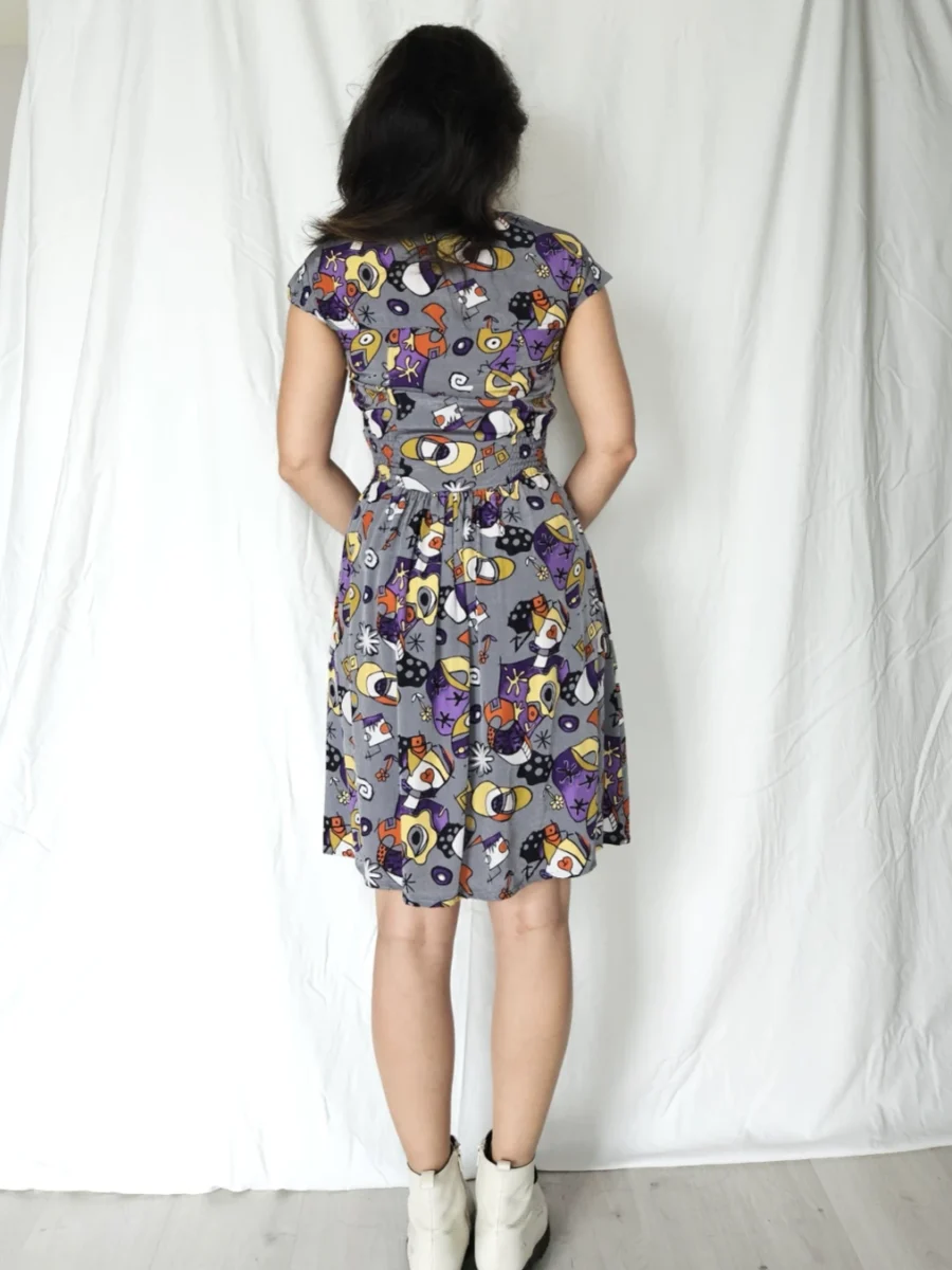 Grijze vintage jurk met funky print | XS - Afbeelding 3