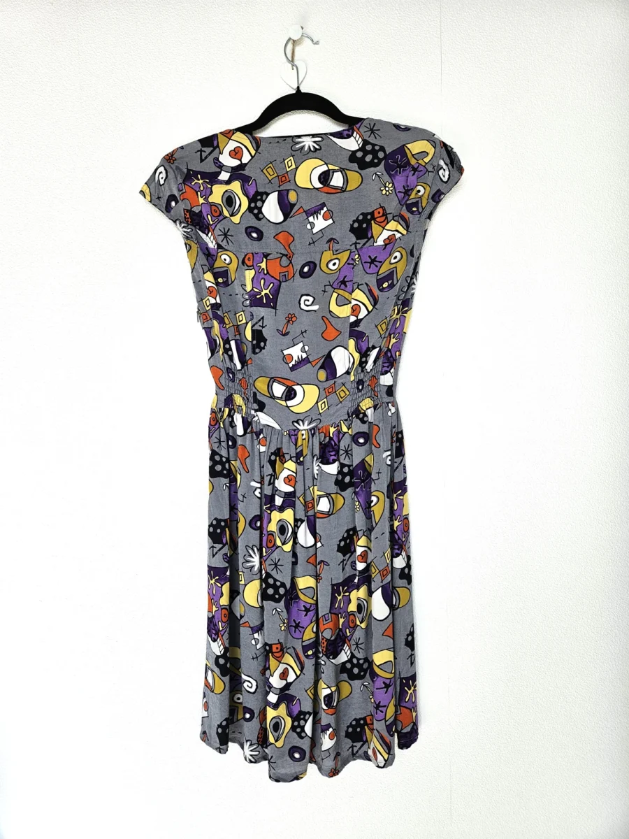 Grijze vintage jurk met funky print | XS - Afbeelding 5