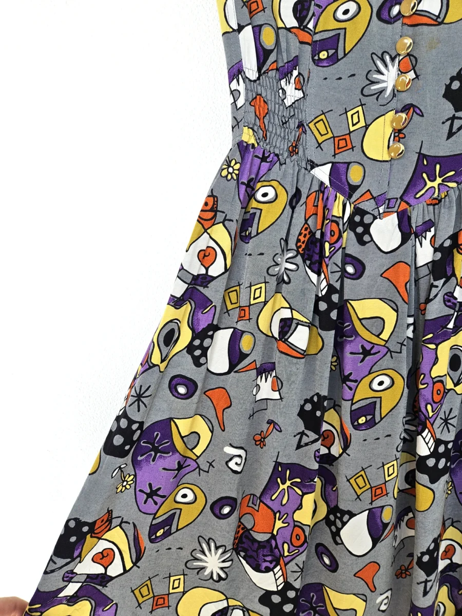 Grijze vintage jurk met funky print | XS - Afbeelding 6