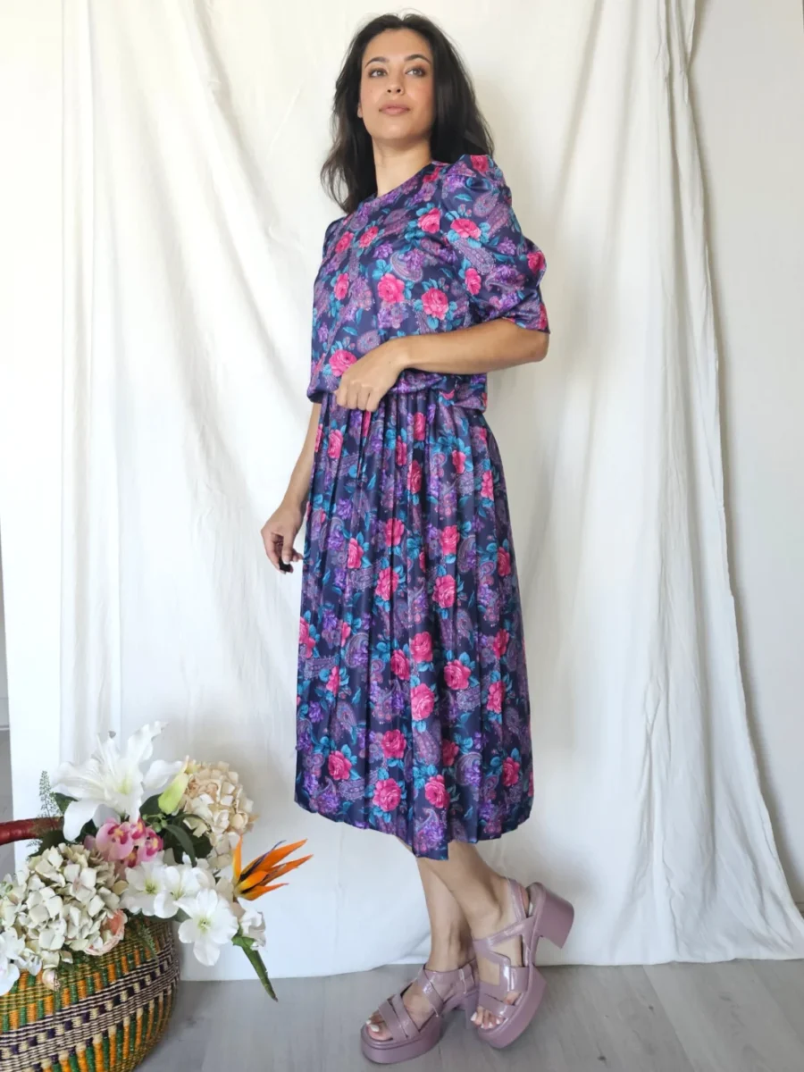 Zwierige 80s vintage jurk met lichte glans | M - Afbeelding 2