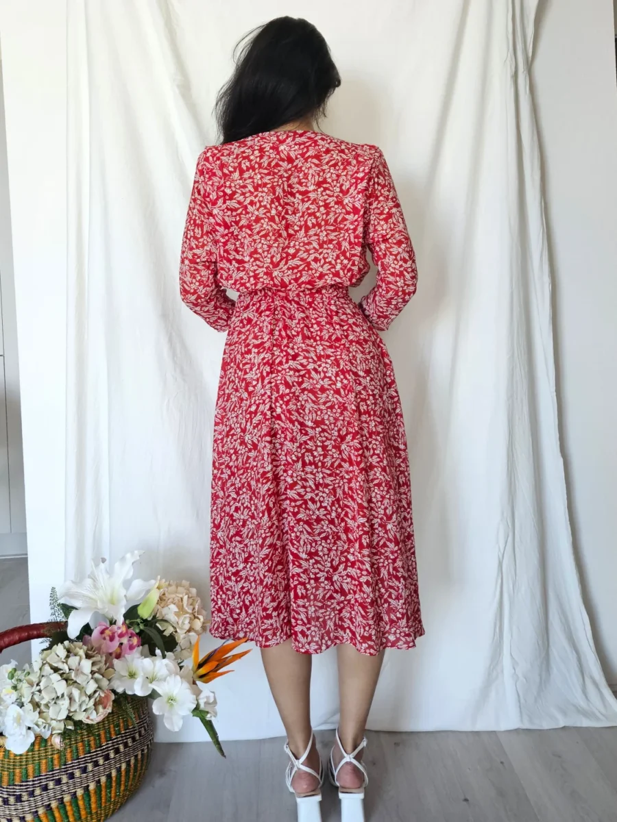 Rode vintage overslag jurk met kant | XS - Afbeelding 3
