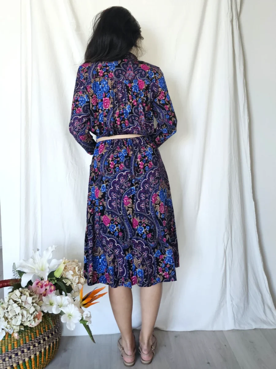 Vintage jurk van viscose met paisley en bloemen | S/M - Afbeelding 3