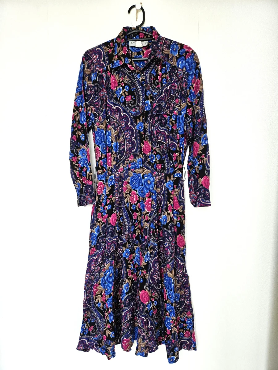 Vintage jurk van viscose met paisley en bloemen | S/M - Afbeelding 4