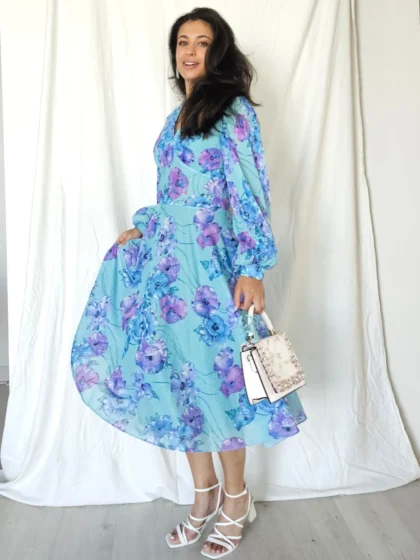 lichtblauwe tweedehands vintage feestjurk