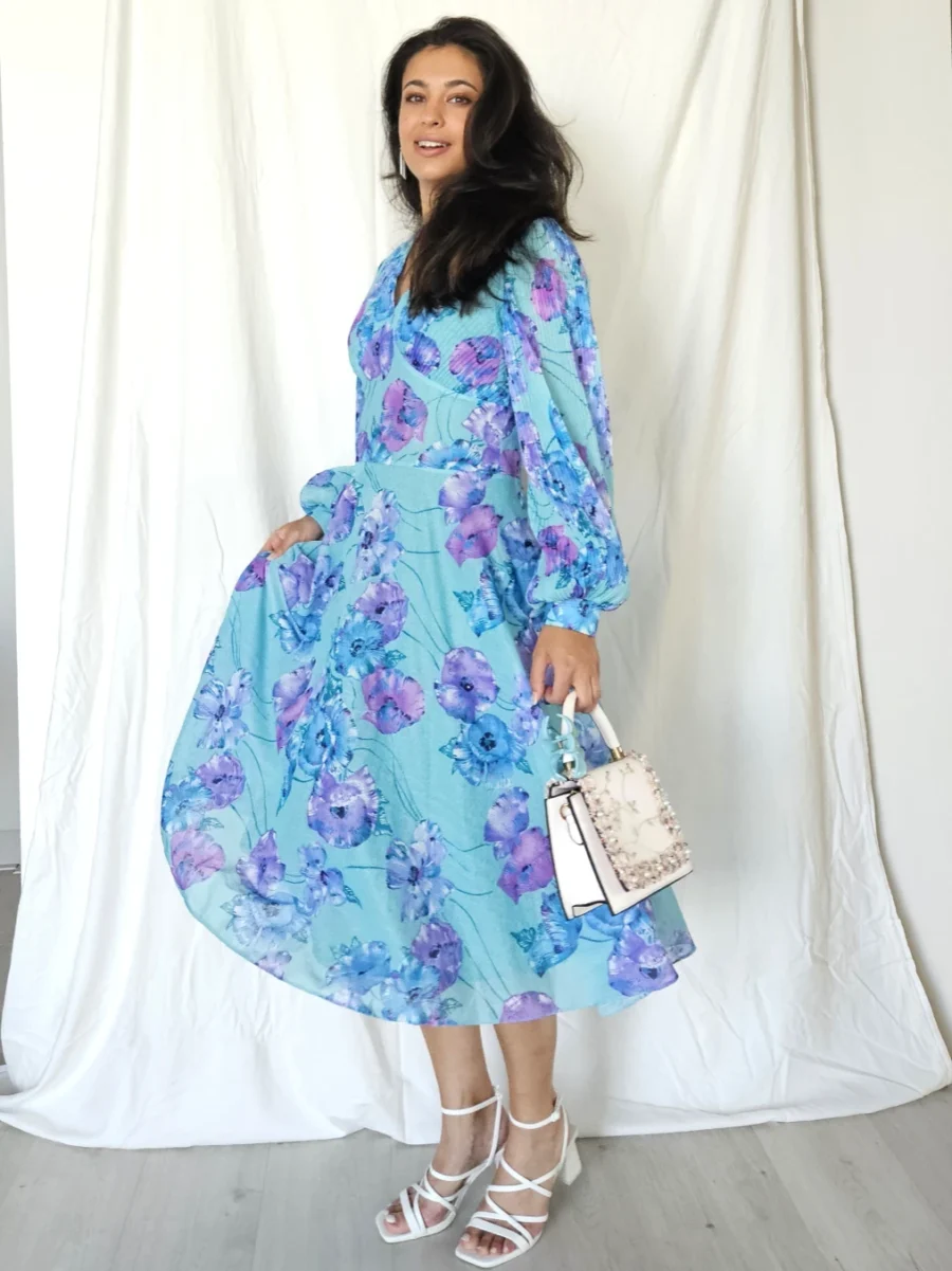 lichtblauwe tweedehands vintage feestjurk