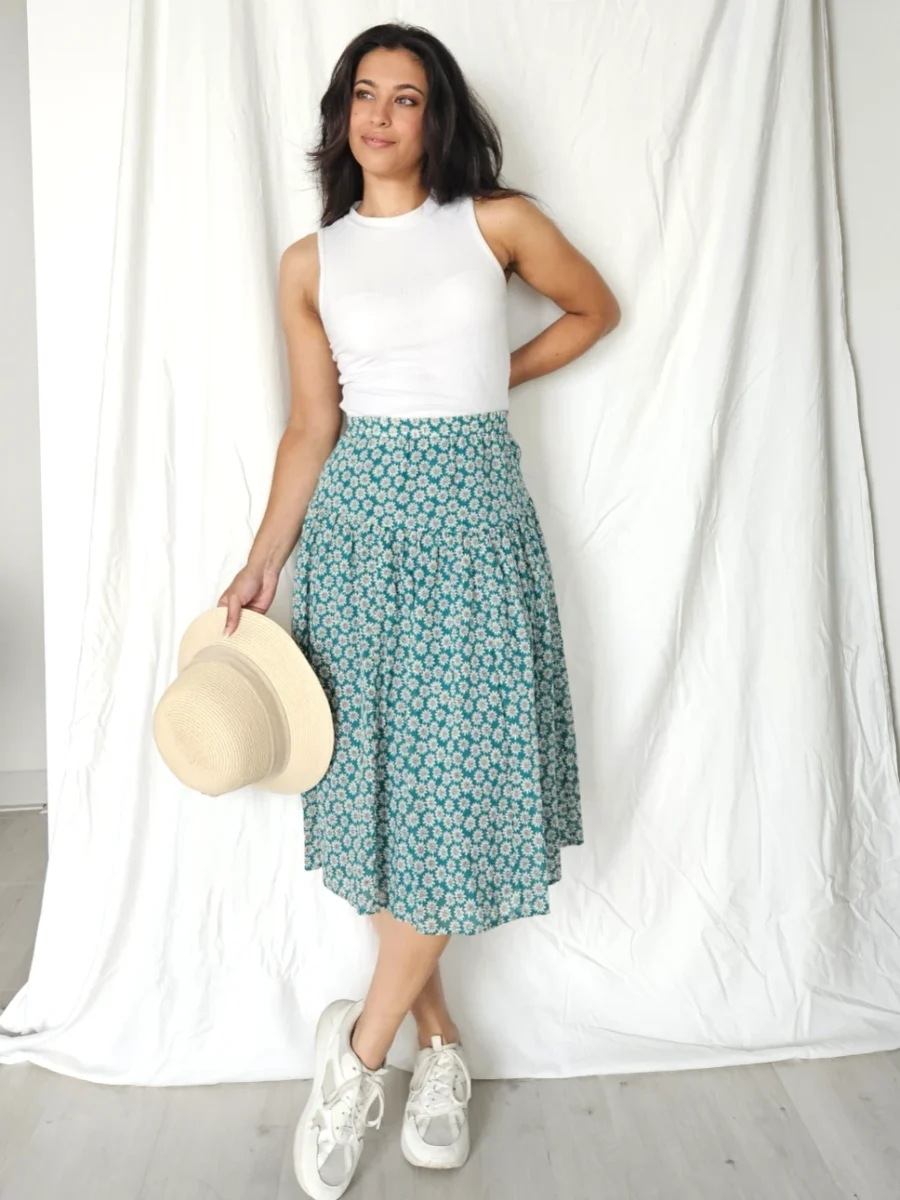 Katoenen vintage rok met witte bloemetjes | XL/XXL - Afbeelding 2